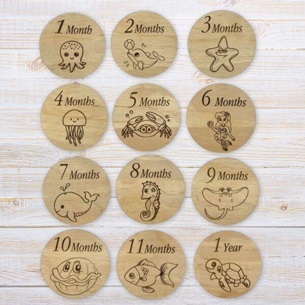 Wooden Milestone Disc Sea Animals - Handcrafted by Lasercraft Central Coast