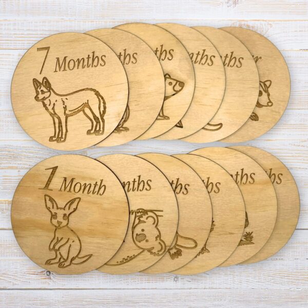 Wooden Baby Milestone Discs - Australian Animals (Set of 12) - Image 14